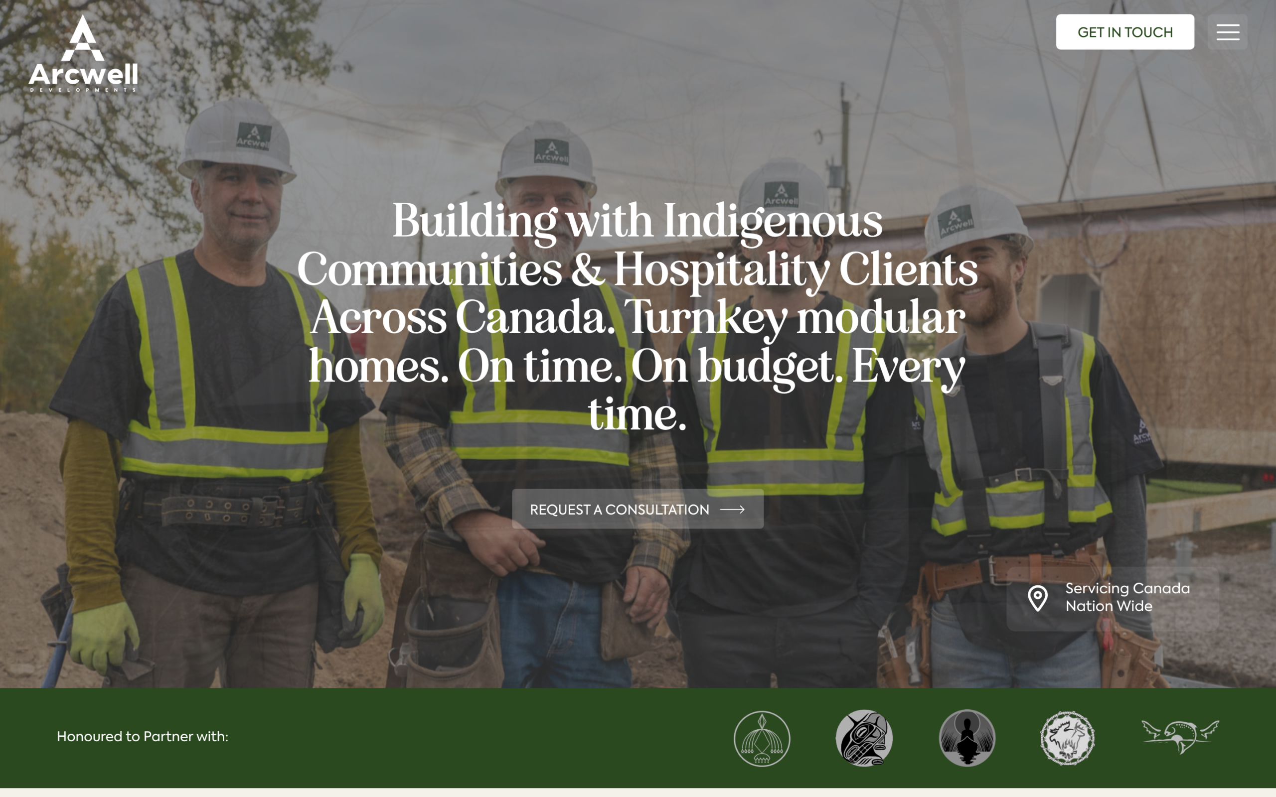 arcwell-homepage-2880x1800 Arcwell Developments website homepage with the Building with Indigenous Communities and Hospitality Clients Across Canada hero