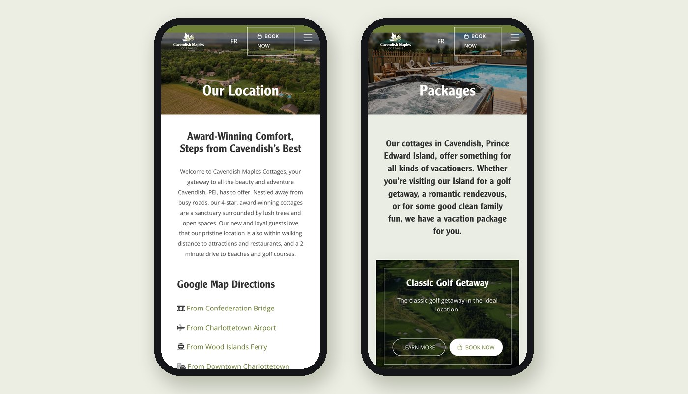 Cavendish Maples Mobile Location Packages Cavendish Maples website on mobile: Our Location and Packages pages