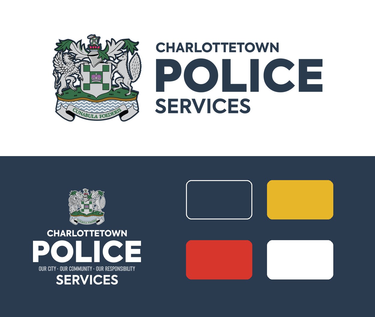 Charlottetown Police Brand Identity Charlottetown Police Services logo, reversed logo and navy, gold and red brand colours