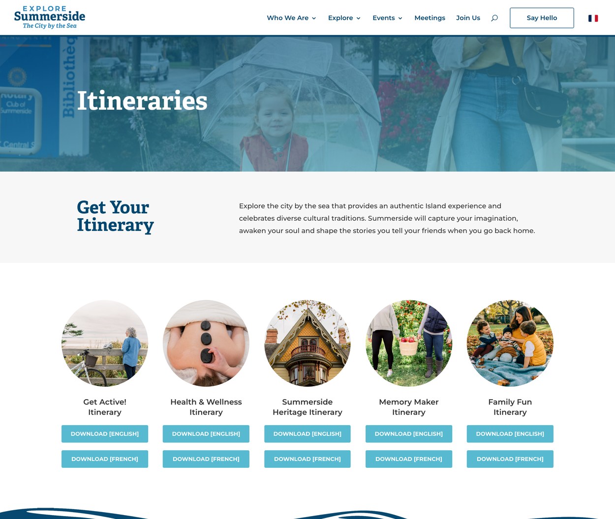 Explore Summerside Itineraries Explore Summerside Itineraries page with downloadable trip itineraries in English and French