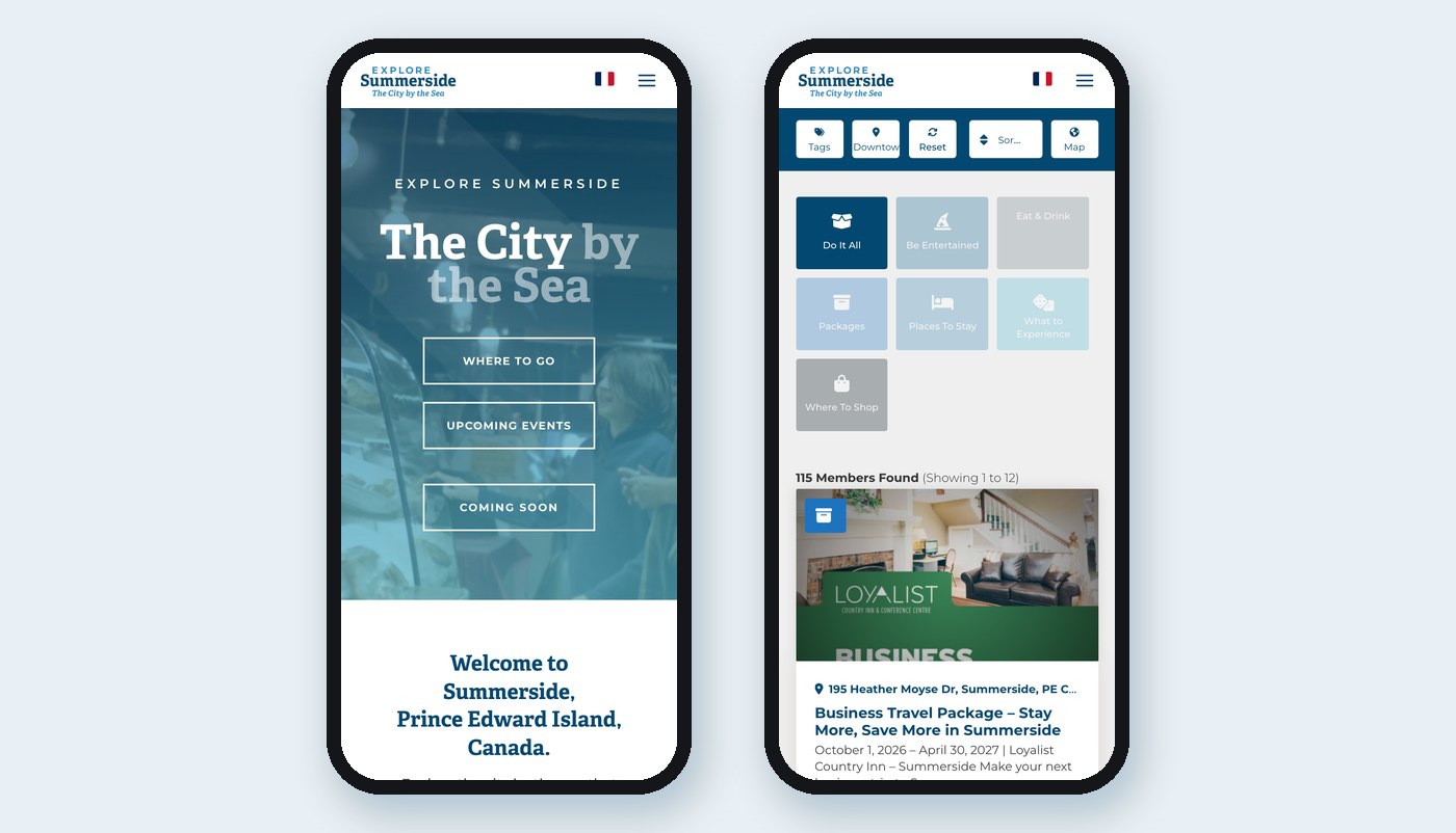 Explore Summerside Mobile Home Explore Explore Summerside website on mobile: homepage and member listings