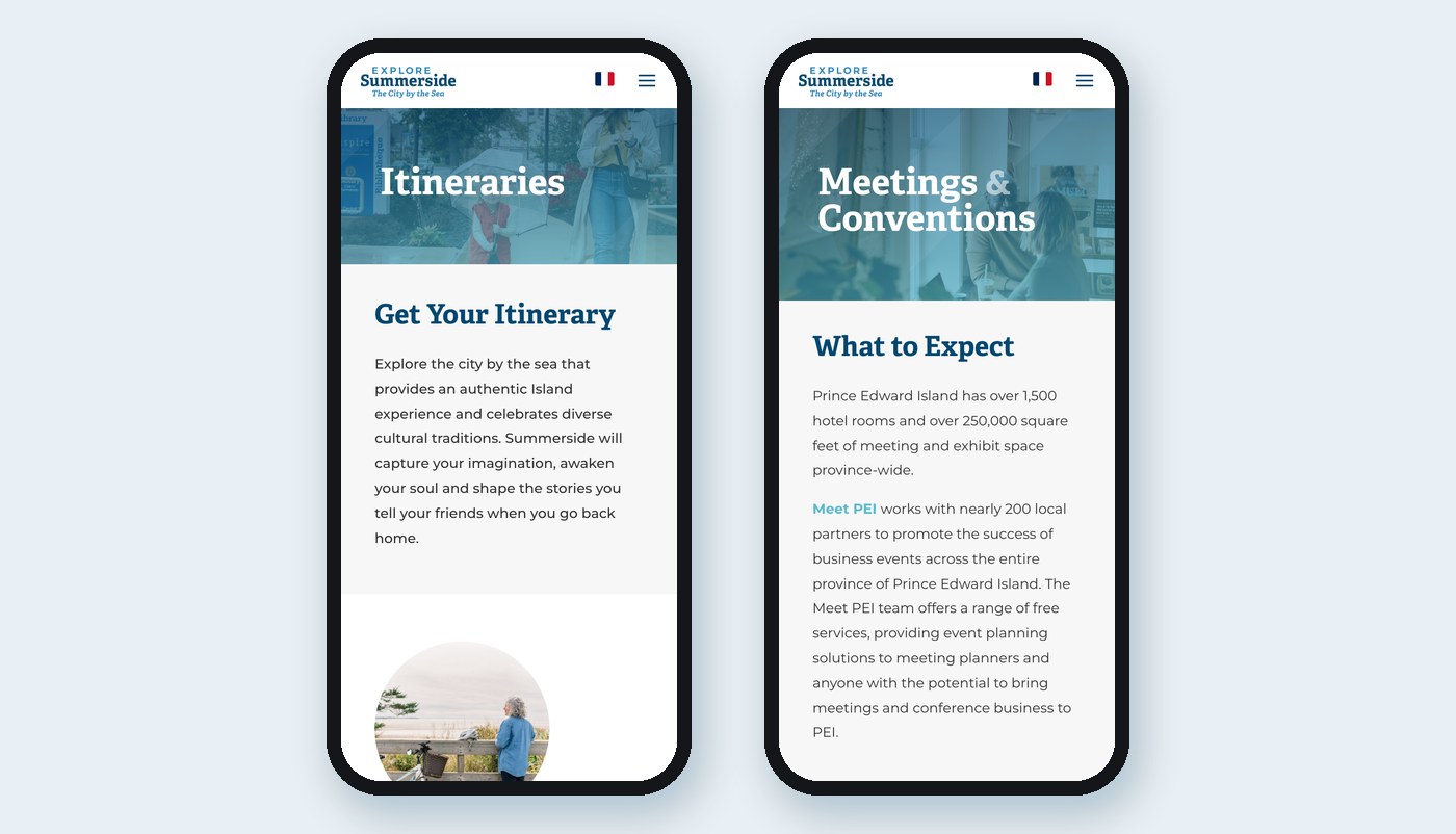 Explore Summerside Mobile Itineraries Meetings Explore Summerside website on mobile: itineraries and meetings pages