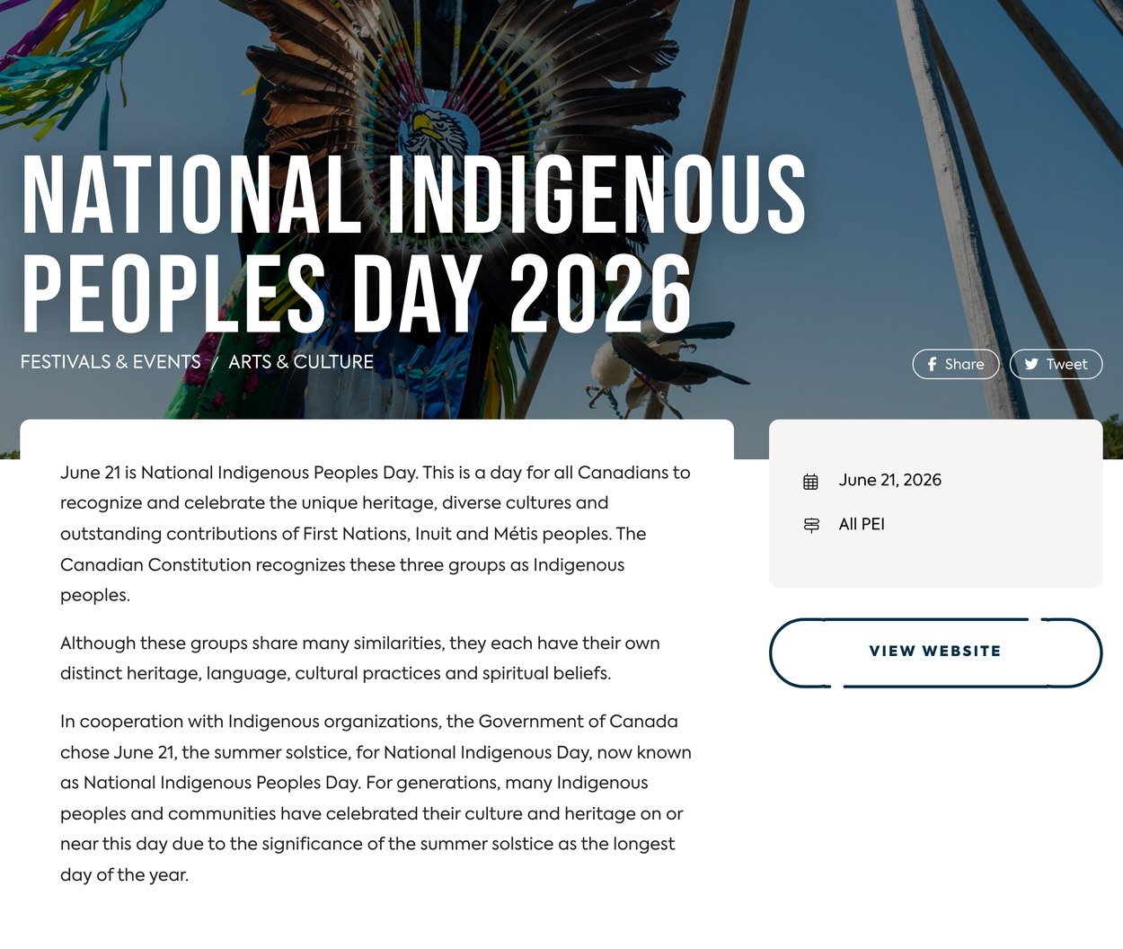 Indigenous Pei Event Page Indigenous PEI event page for National Indigenous Peoples Day 2026 with event details