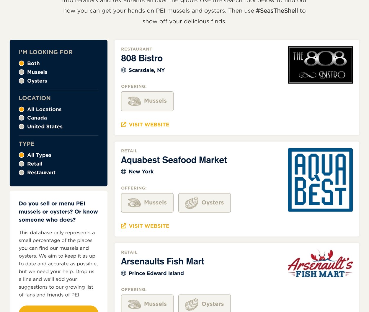 Social Shell Where To Buy The Social Shell Where to Buy directory with filters for mussels, oysters, location and type, and merchant listings